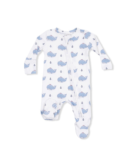 Angel Dear | Bubble Sailor Whales Blue 2-Way Zipper Footie