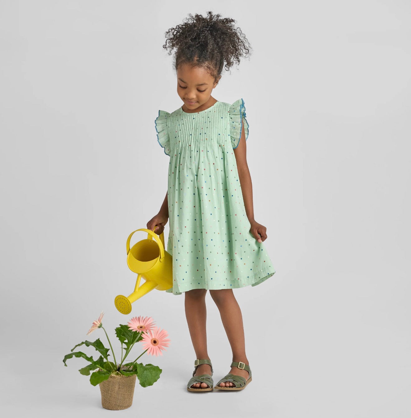 Pink Chicken | Girls Jaipur Dress - Pastel Green Polka Dot