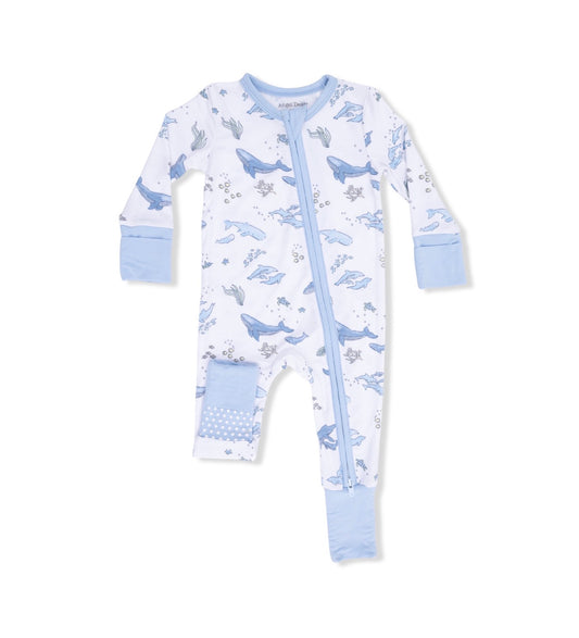 Angel Dear | Watercolor Blue Whales Convertible Romper