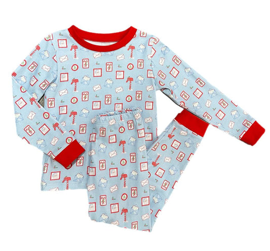 James & Lottie - Letters to Santa Blue Two Piece Jammies