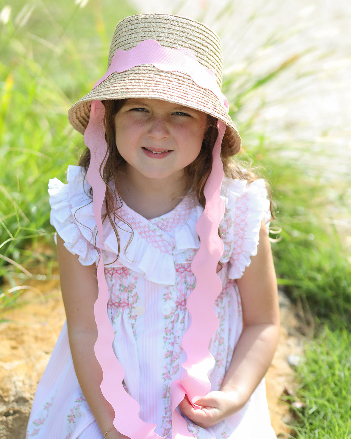 Bits & Bows - Harbor Hat with Scalloped Pink Ribbon