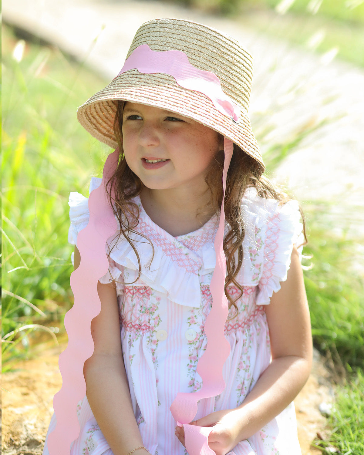 Bits & Bows - Harbor Hat with Scalloped Pink Ribbon