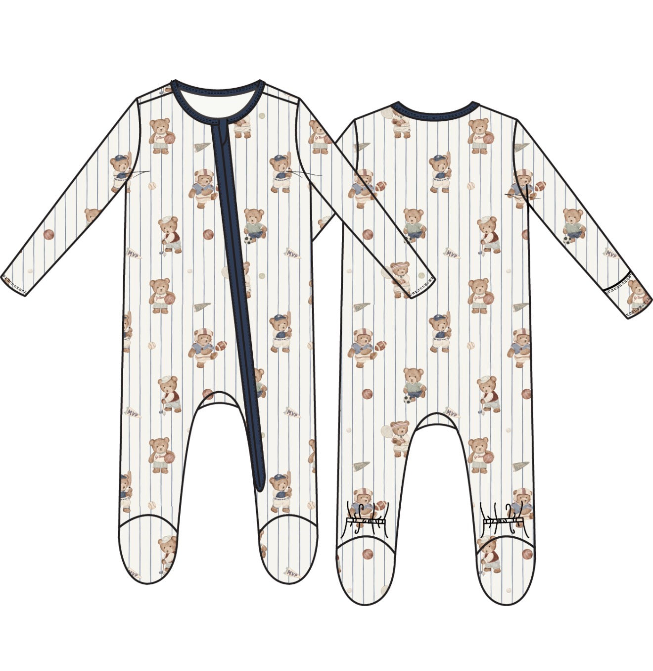 Angel Dear | Mixed Sports Bears 2 Way Zipper Footie