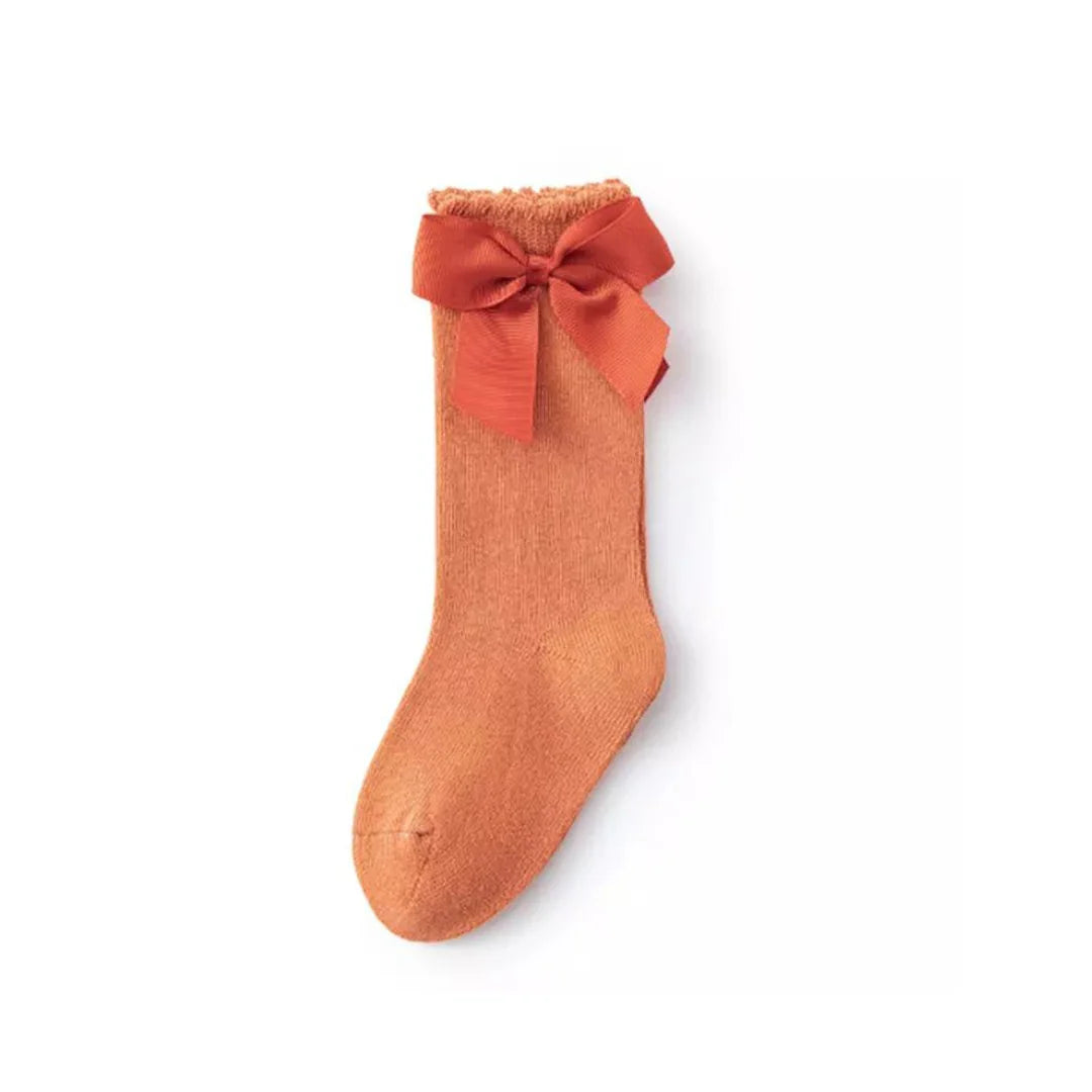 Be Girl | Bow Happy Knee Socks - Orange