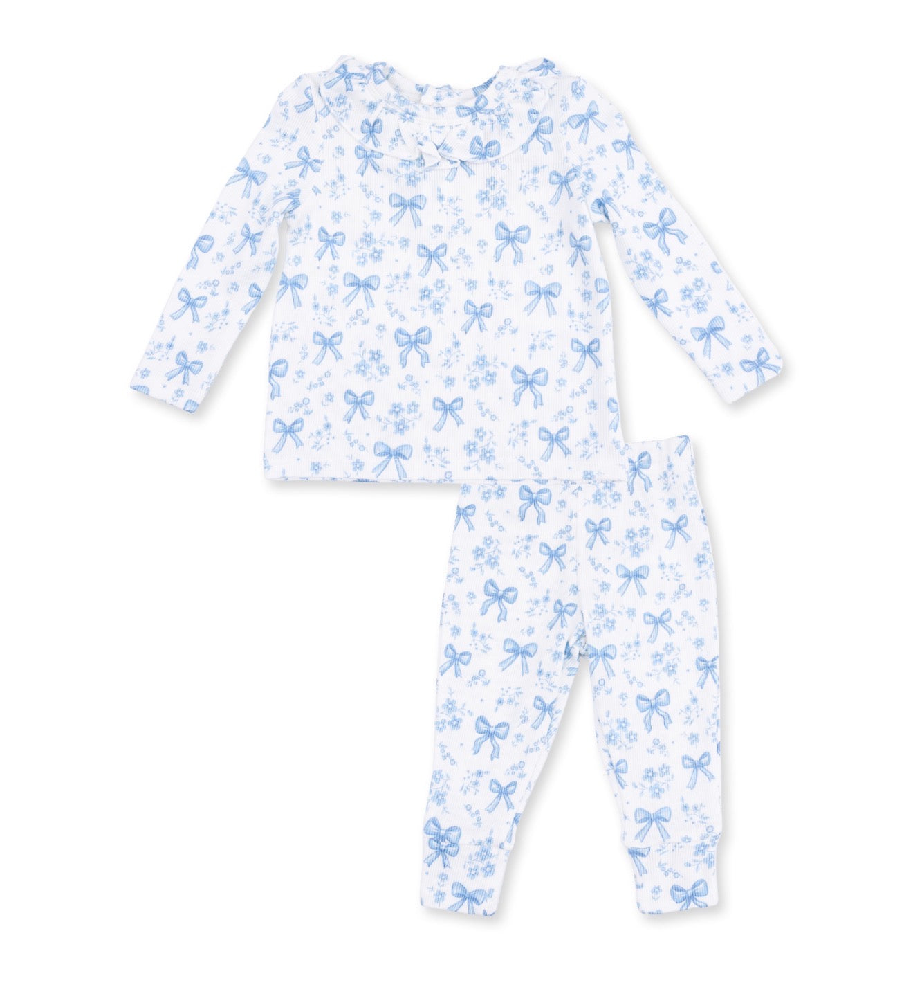 Angel Dear | Blue Bows & Flowers Ruffle Top + Pants Set