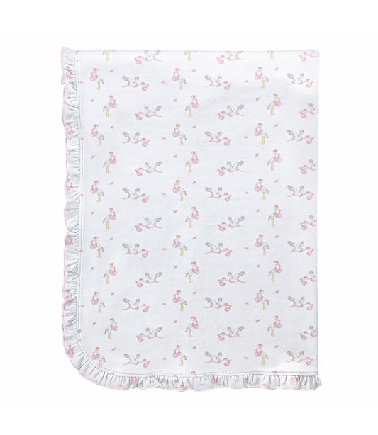 Baby Club Chic | Pink Tiny Storks Ruffle Blanket
