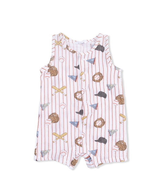 Angel Dear | Vintage Baseball Stripe Sleeveless Shortie Romper