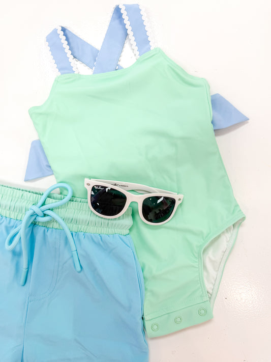 Lulu Bebe | Green/Blue Bow Swimsuit