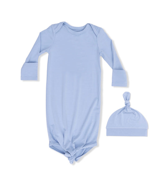 Angel Dear | Solid Blue Fog Knotted Gown & Hat