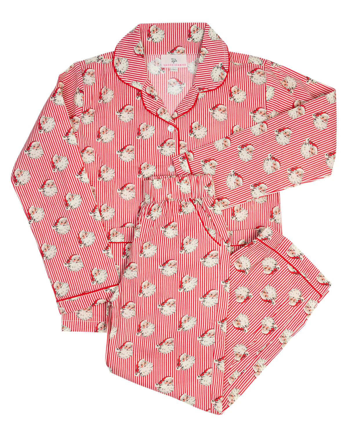 Smockingbird - Striped Vintage Santa Button Down Adult Pajama Set