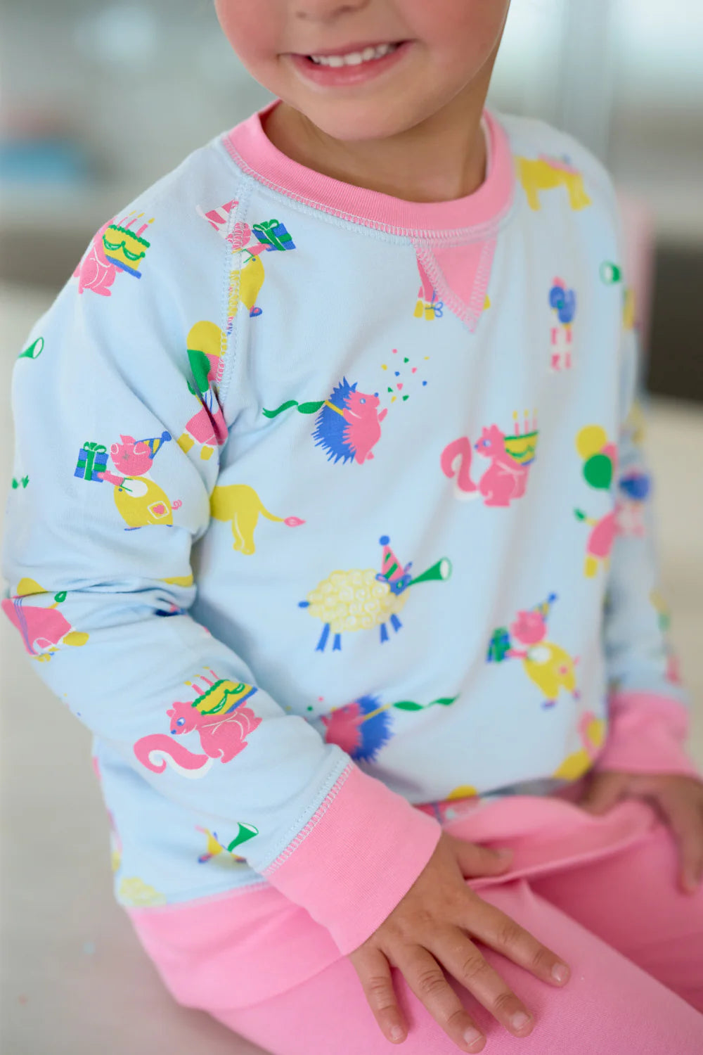 TBBC - Cassidy Comfy Crewneck Party on Party Animal/Hot Pink