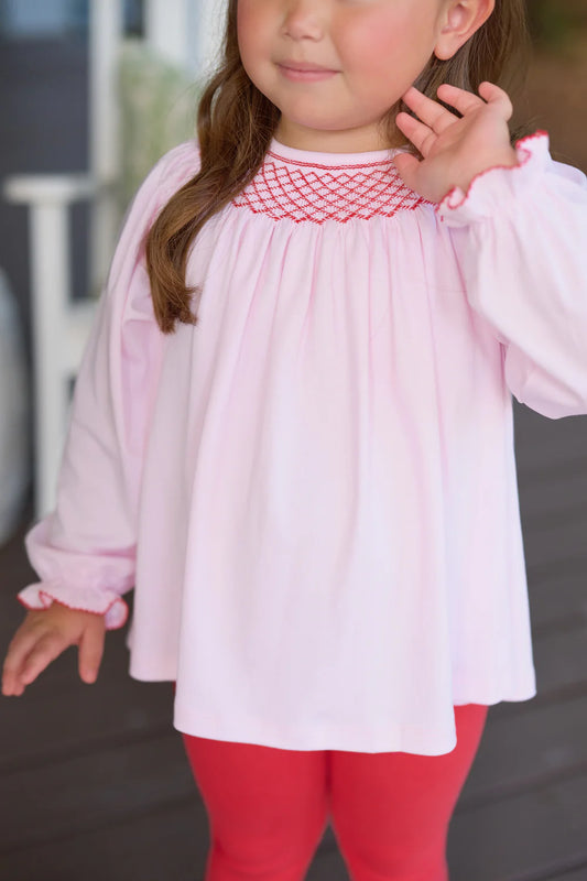 TBBC - Bettye Sue Smocked Top Palm Beach Pink/Red