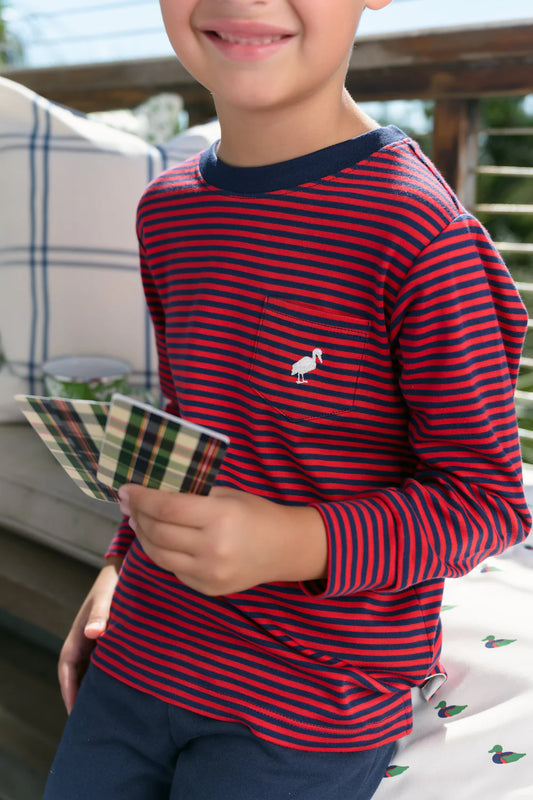 TBBC - Carter Crewneck LS Red & Navy Stripe/Pearl