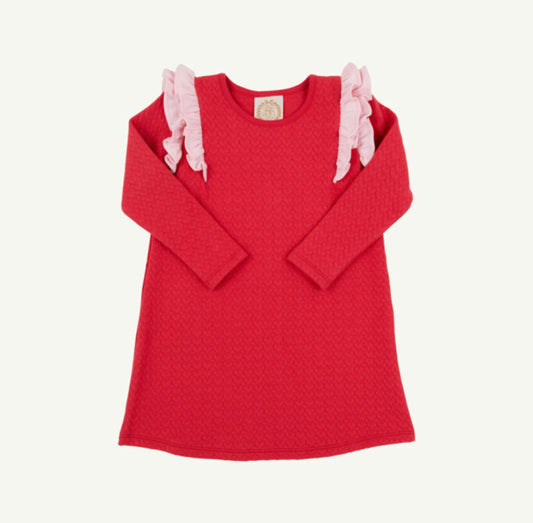 TBBC | LS Ruehling Ruffle Dress - Richmond Red/Palm Beach Pink