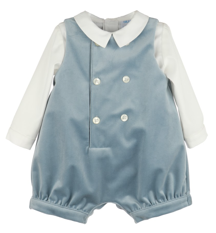 Luli & Me | Blue Deluxe Velvet Boy Romper