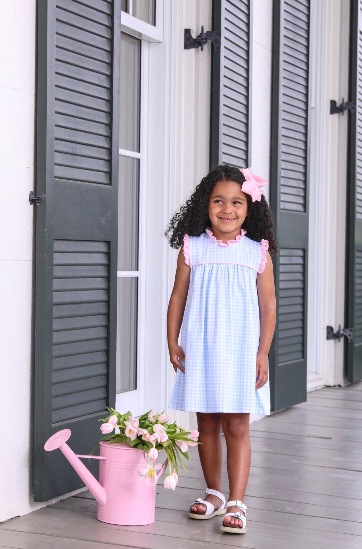 Trotter Street | Meredith Dress - Light Blue Gingham/Pink