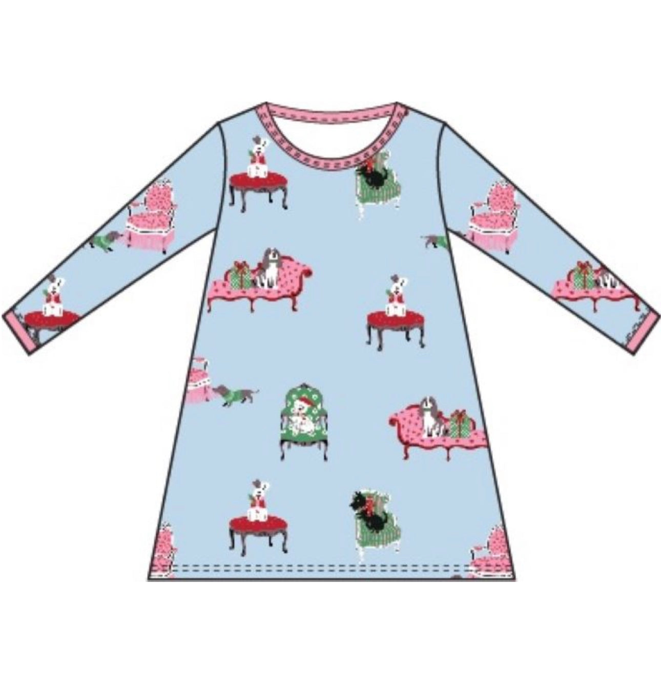 TBBC | LS Polly Play Dress - Paw-recious/Hamptons Hot Pink