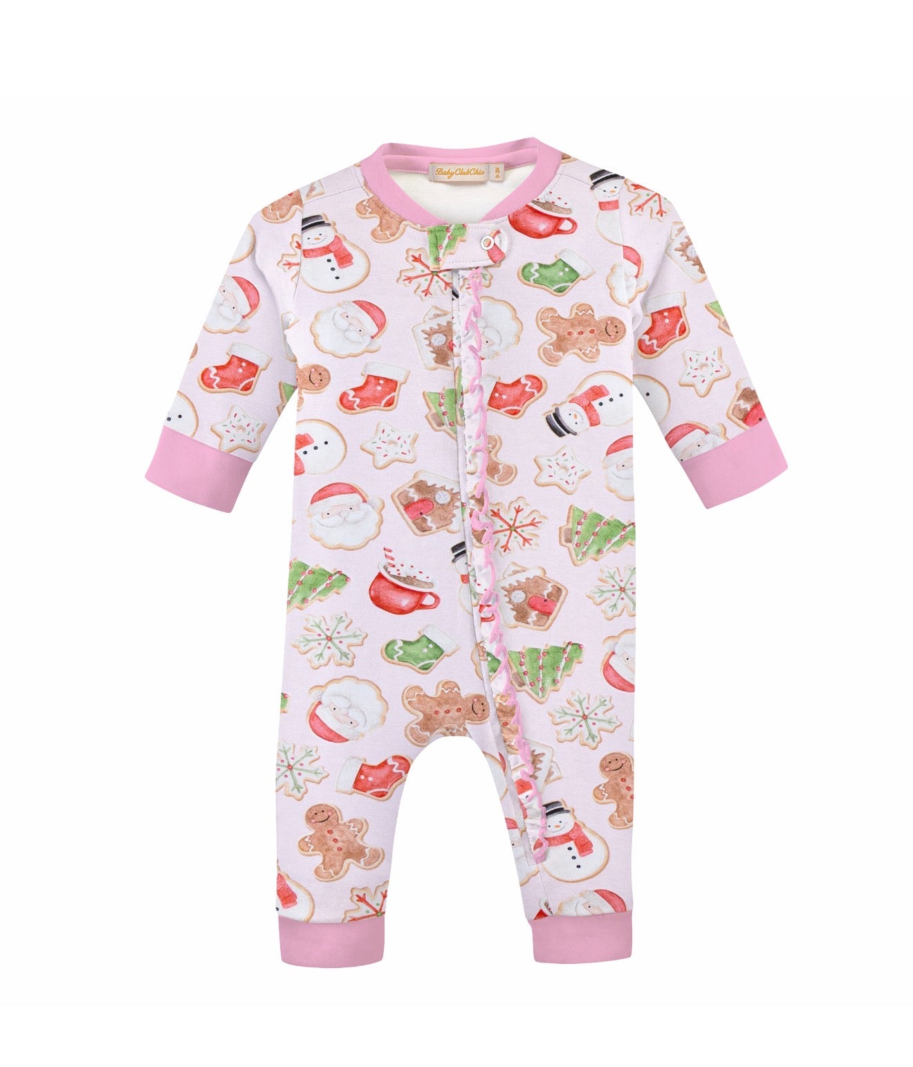 Baby Club Chic | Pink Santa's Treats Ruffle Coverall