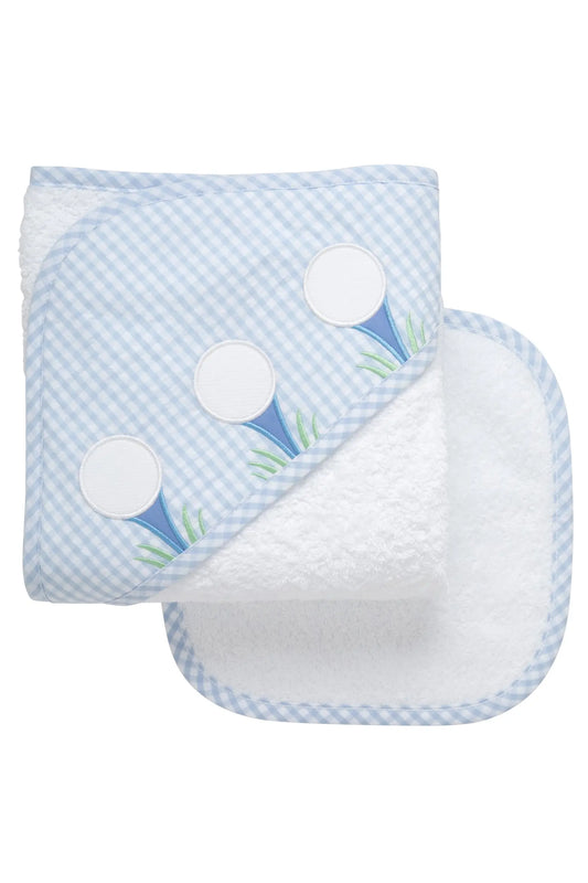 3Marthas | Blue Golf Baby Hooded Towel & Washcloth Set