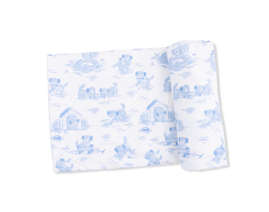 Angel Dear | Puppy Toile Blue Swaddle Blanket