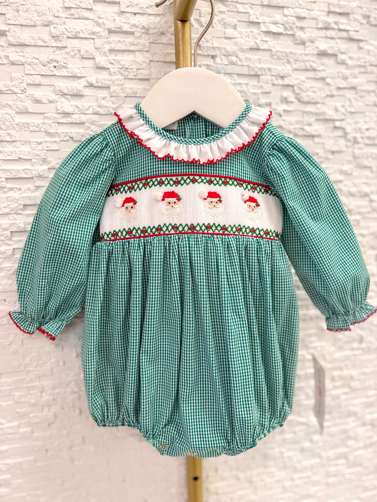 Lulu Bebe | Santa Smocked Girl Bubble