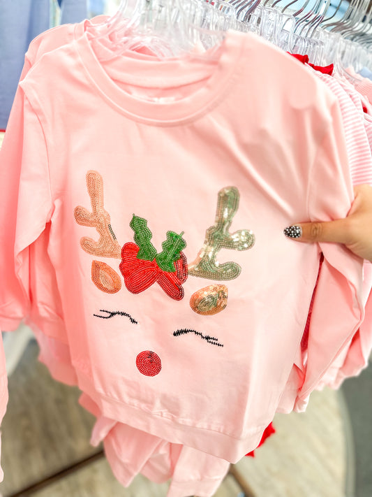 Lulu Bebe | Light Pink Reindeer Sequin Top