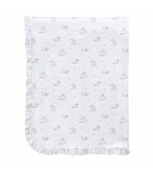 Baby Club Chic | Tiny Baby Sheep Pink Ruffle Receiving Blanket