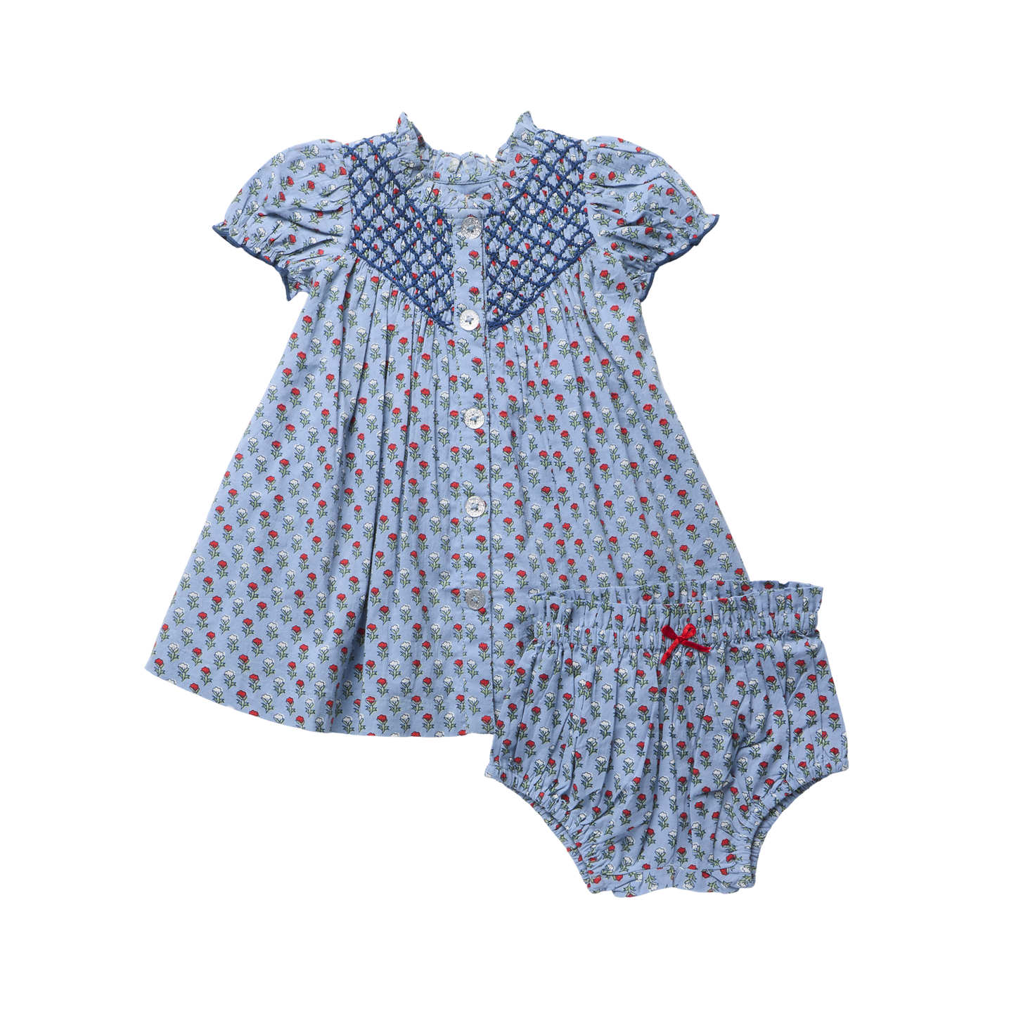 Pink Chicken | Baby Girls Lucia Dress Set - Light Blue Carnation