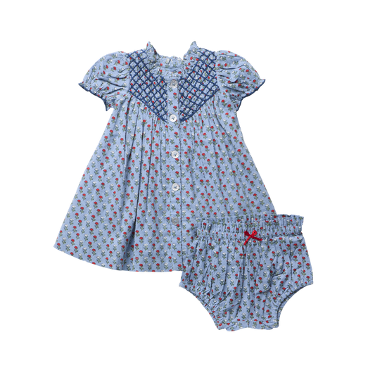 Pink Chicken | Baby Girls Lucia Dress Set - Light Blue Carnation