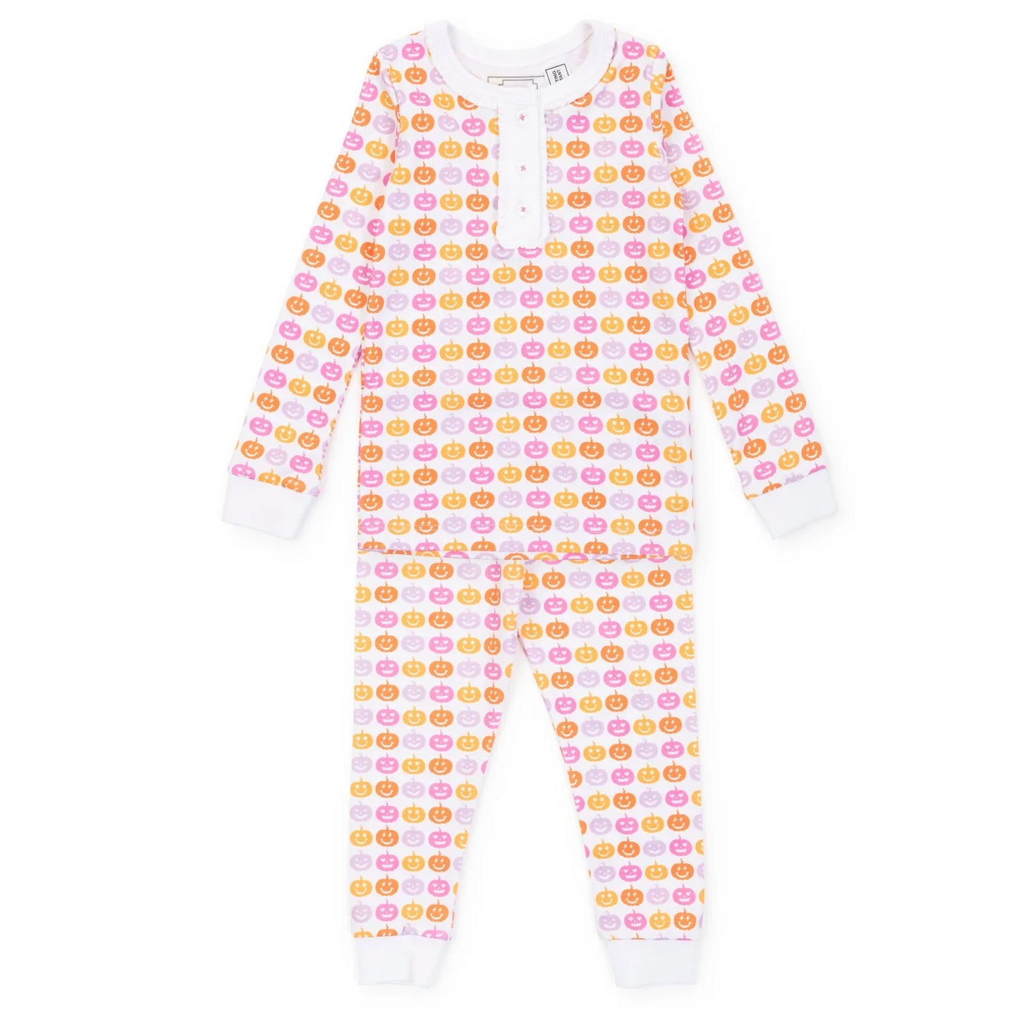 Lila & Hayes | Alden Girls' Pima Cotton Pajama Pant Set - Preppy Pumpkins Bright