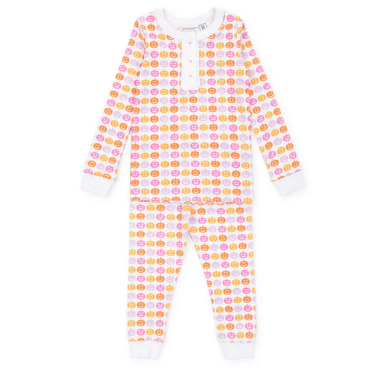 Lila & Hayes | Alden Girls' Pima Cotton Pajama Pant Set - Preppy Pumpkins Bright