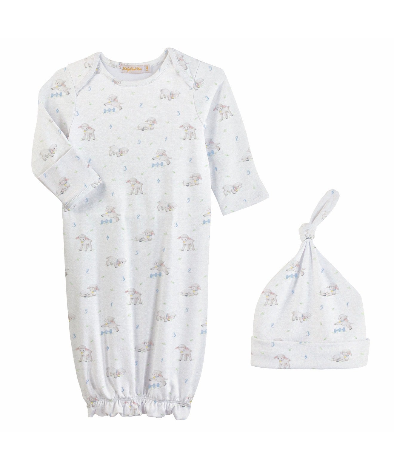 Baby Club Chic | Tiny Baby Sheep Blue Gown & Hat Set
