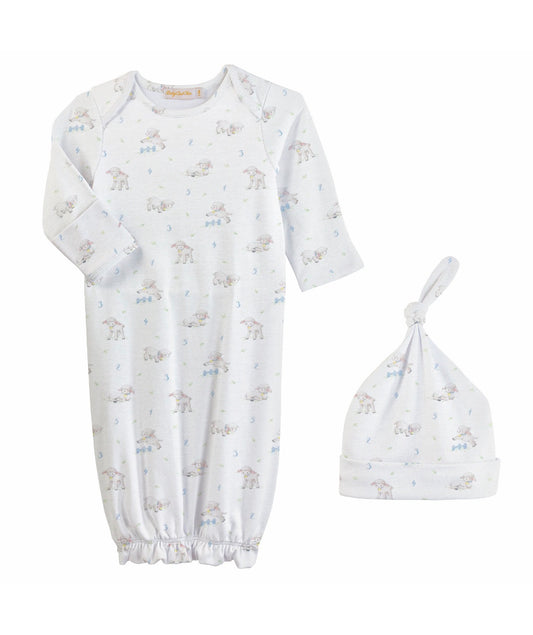 Baby Club Chic | Tiny Baby Sheep Blue Gown & Hat Set