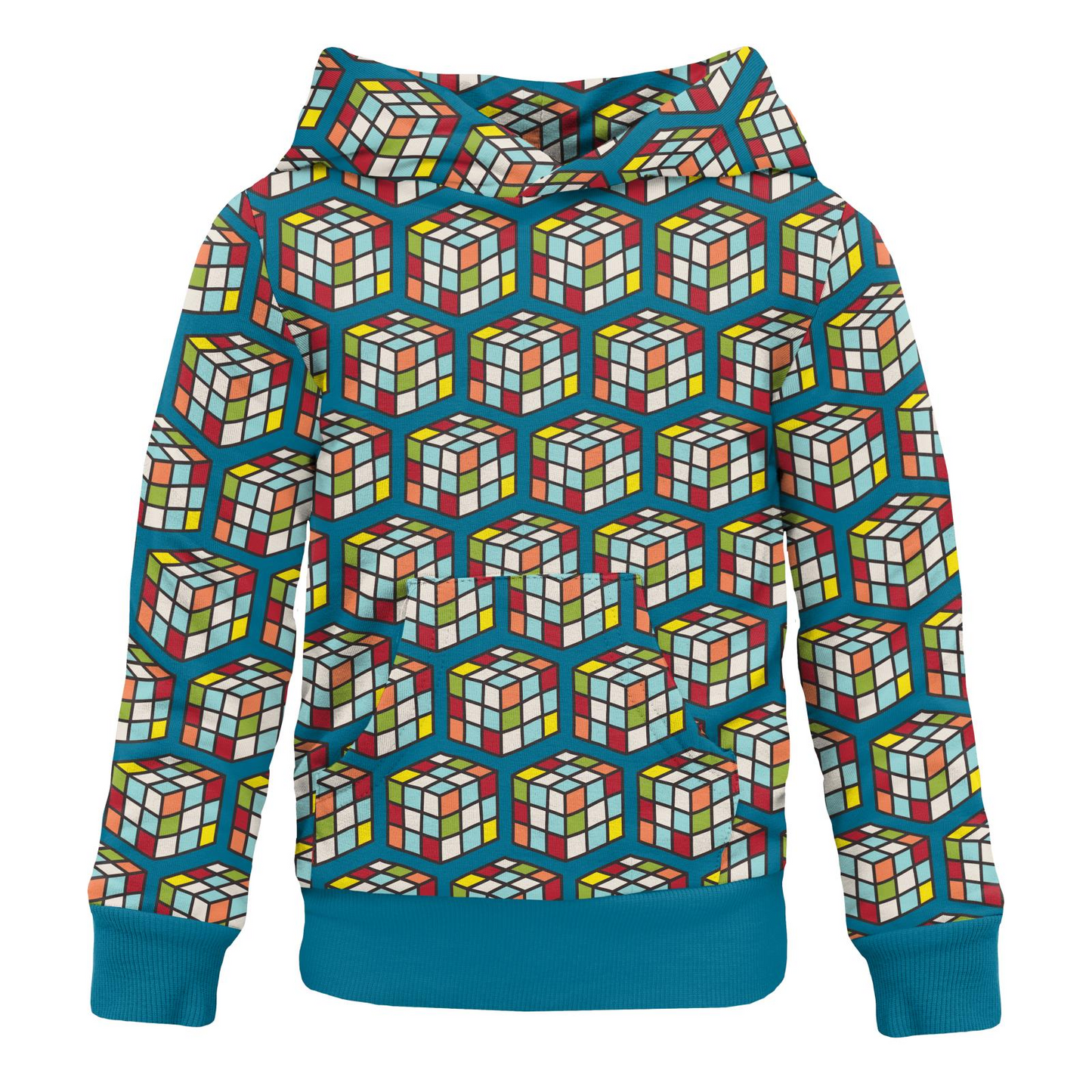 Kickee Pants - Print Fleece Kangaroo Pocket Pullover Cerulean Blue Puzzle Cube