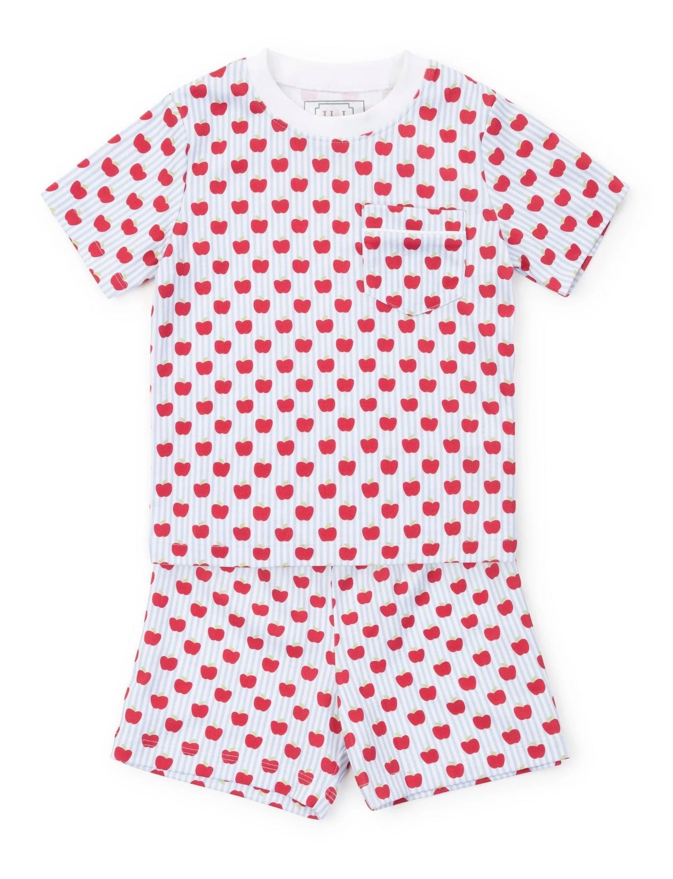 Lila & Hayes | Charles Boys' Short Set - Schoolhouse Apples Blue