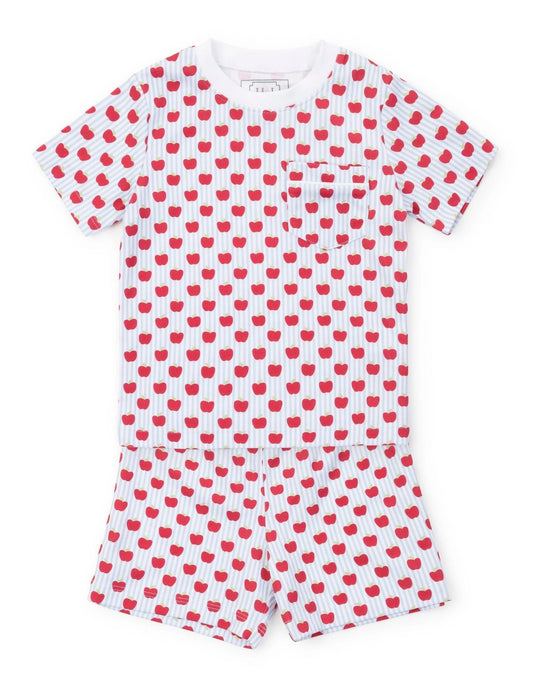 Lila & Hayes | Charles Boys' Short Set - Schoolhouse Apples Blue