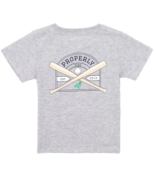 Properly Tied | Boys Baseball Shield SS Light Heather Grey