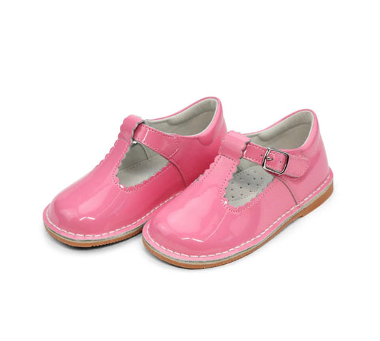 L'Amour | Selina Scalloped T-Strap Mary Jane - Patent Malibu Pink