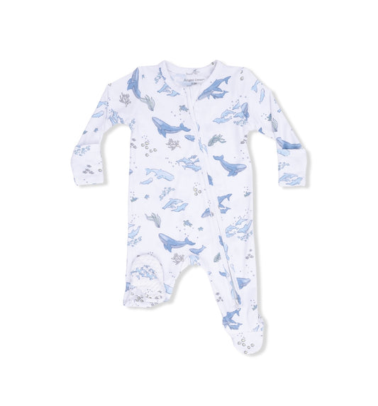 Angel Dear | Watercolor Blue Whales 2-Way Zipper Footie