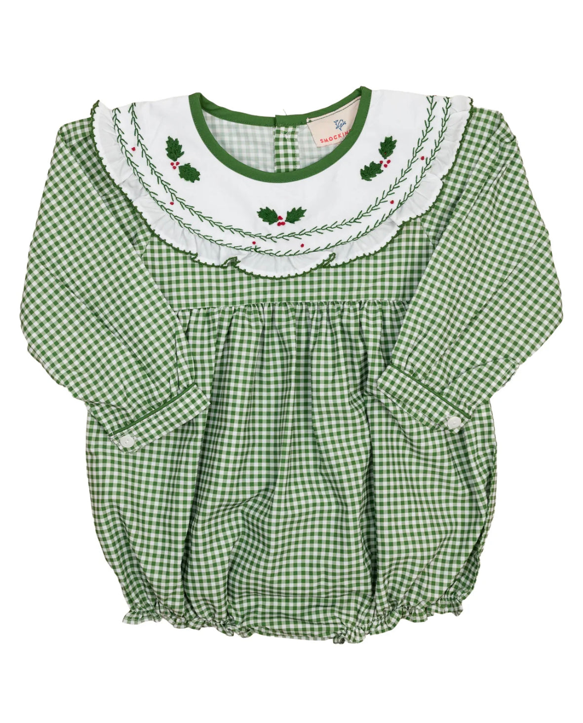 Smockingbird | Holly Smocked Green Checked Bubble