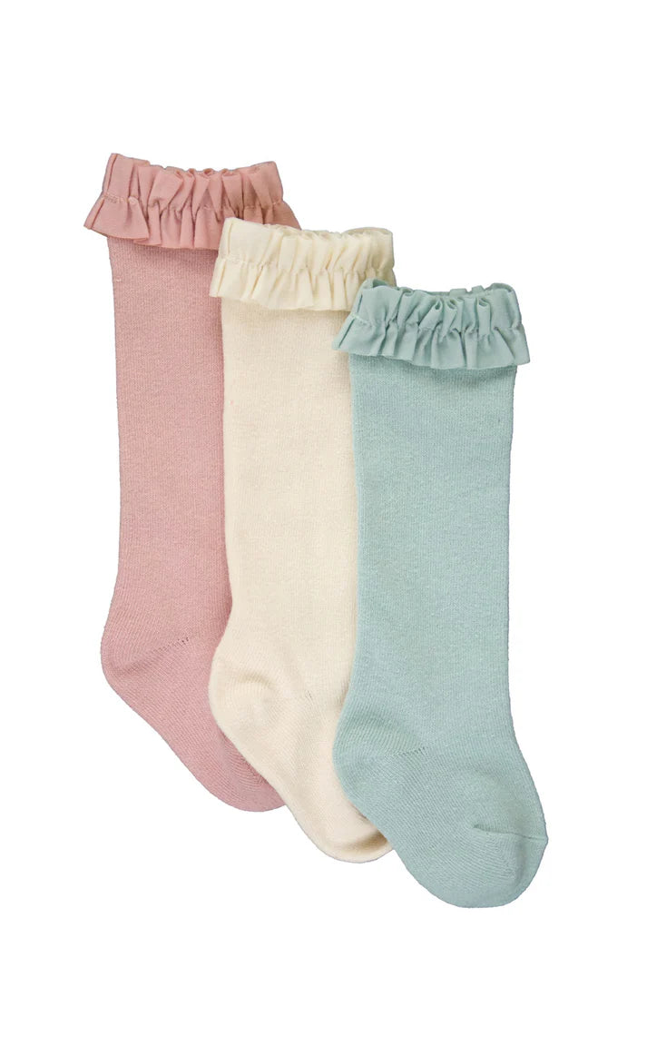 RuffleButts - Mauve/Ivory/Cloud Blue 3 Pack Knee Highs