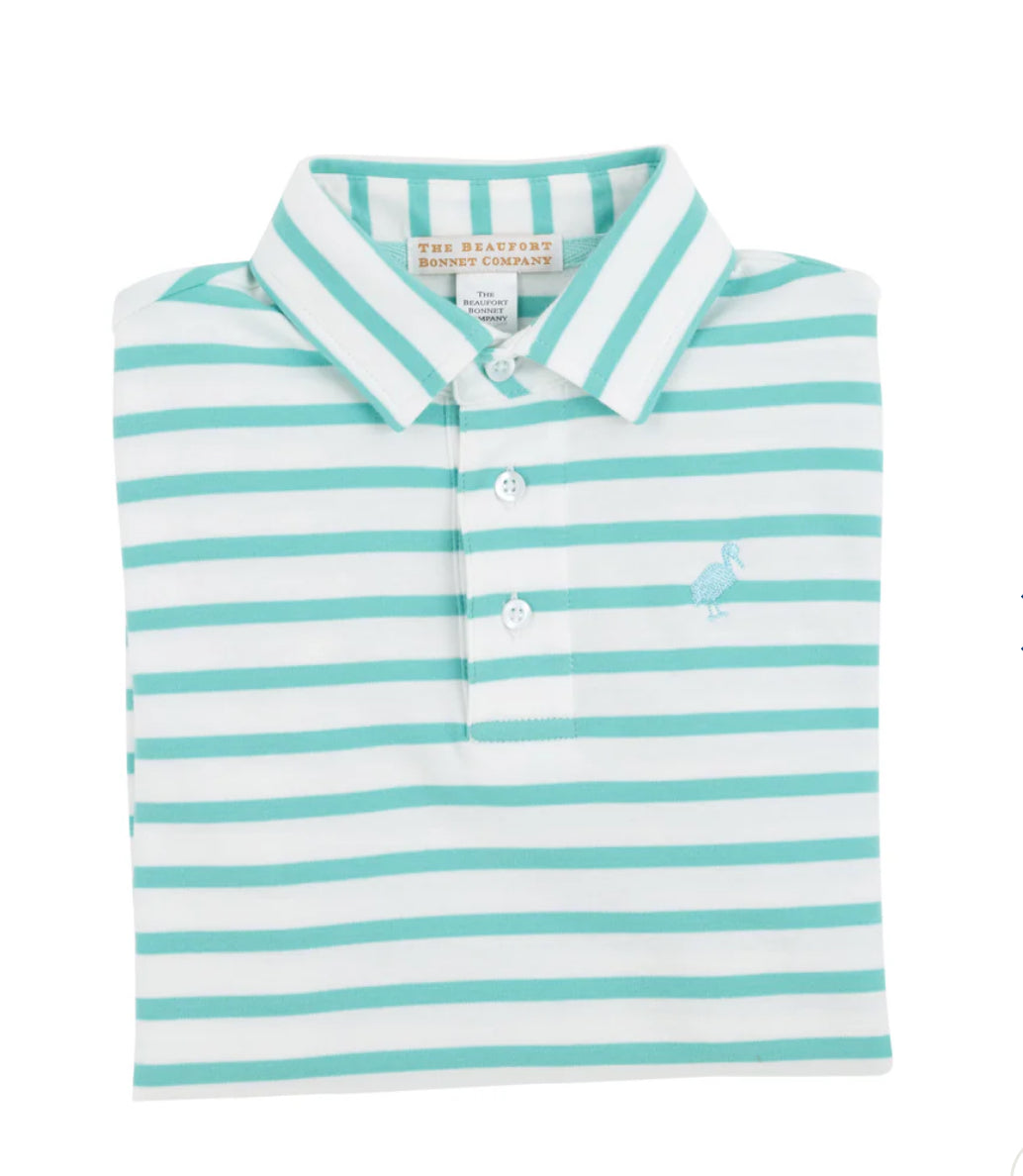 TBBC- Prim & Proper Polo Turks Teal Stripe/Edisto Egg Blue