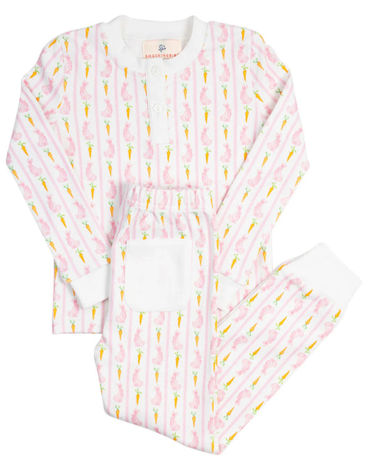 Smockingbird | Pink Bunny Knit Pajamas