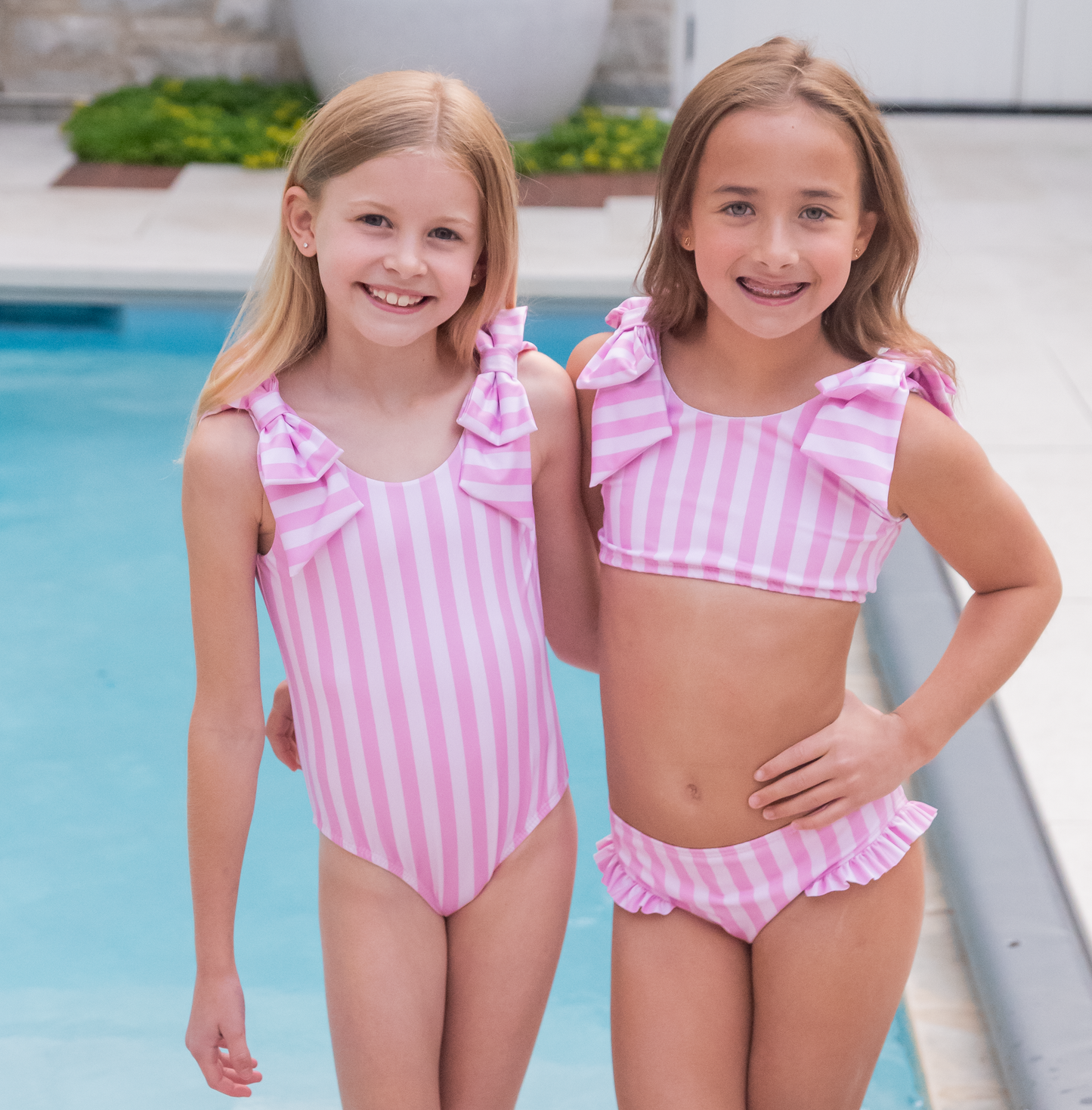 James & Lottie - Pink Stripe Lucy Bow Swimsuit