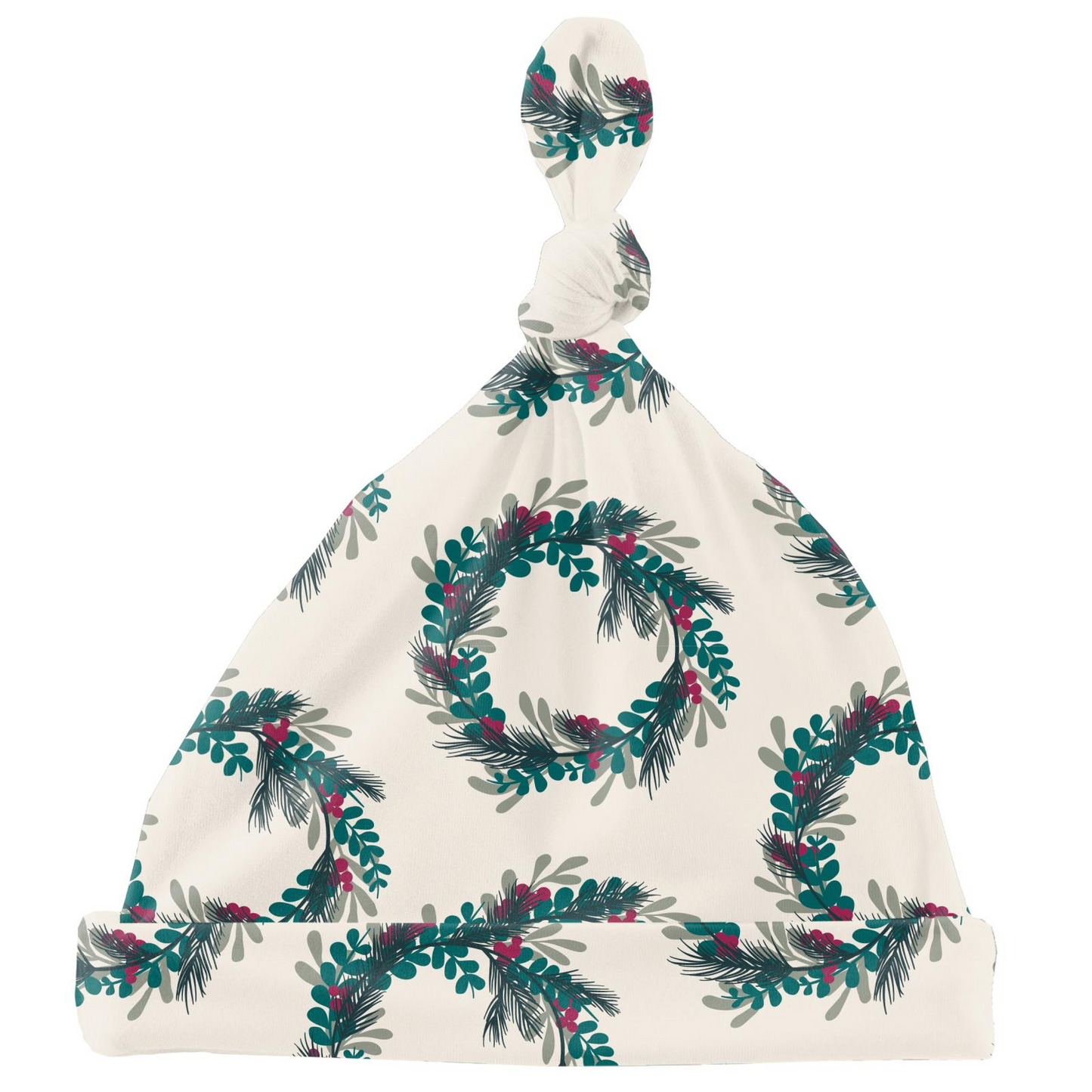 Kickee Pants - Print Knot Hat Natural Holiday Wreath