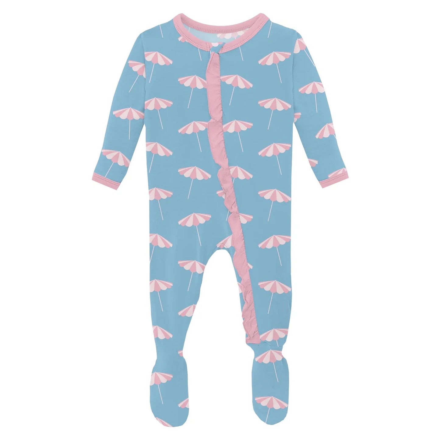 Kickee | Ruffle Footie - Seaside Blue Beach Umbrellas