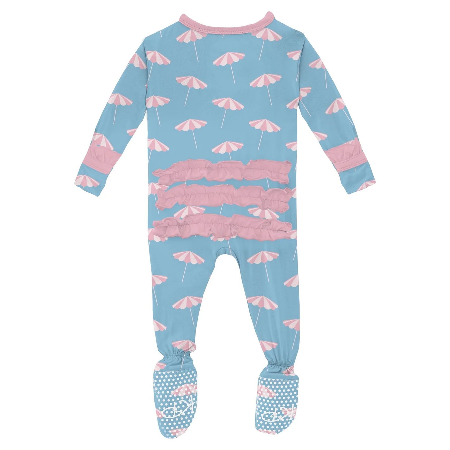 Kickee | Ruffle Footie - Seaside Blue Beach Umbrellas
