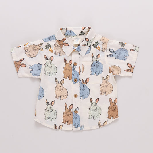 Pink Chicken | Jack Shirt - Blue Vintage Bunnies
