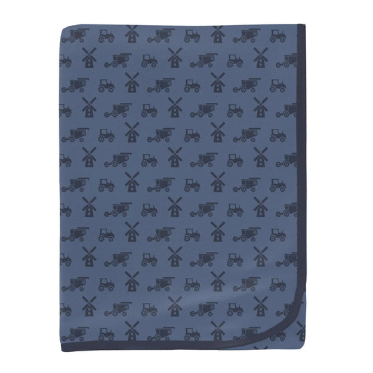 Kickee | Denim Tractors & Windmills Swaddling Blanket
