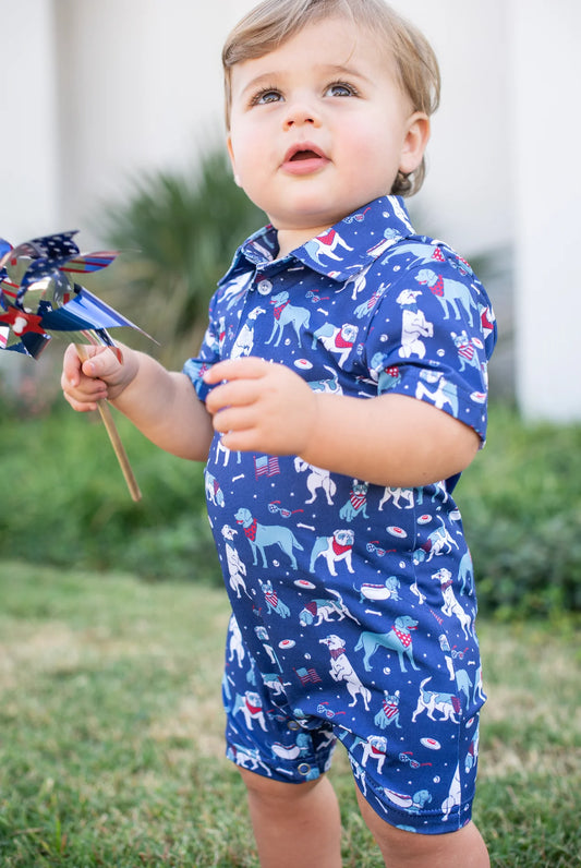 Blue Quail | Yankee Doodle Dogs Polo SS Romper